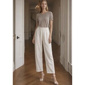 Bryn Walker Loose Linen Ankle Pants Women L White Elastic Waist Tapered Leg Good